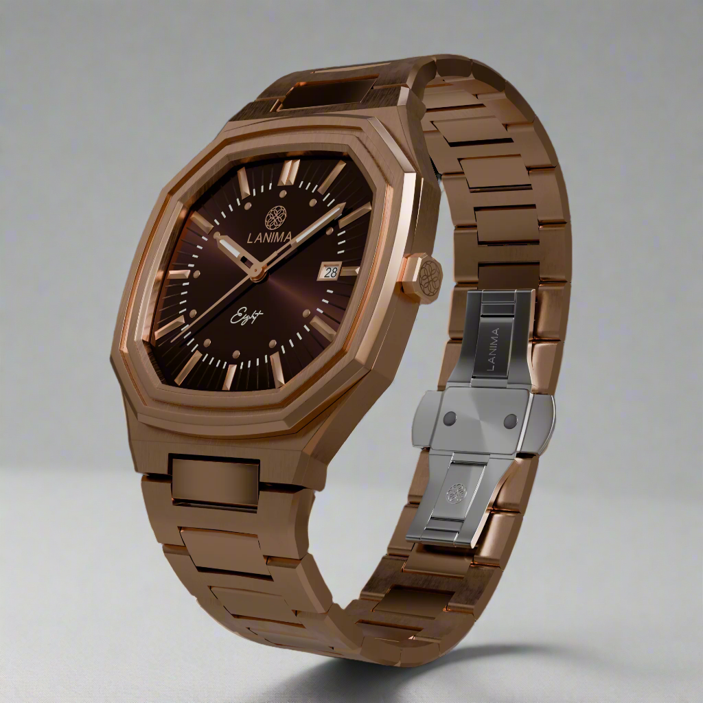SEPIA Watch Side Profile - Octagonal Rose Gold Case Design