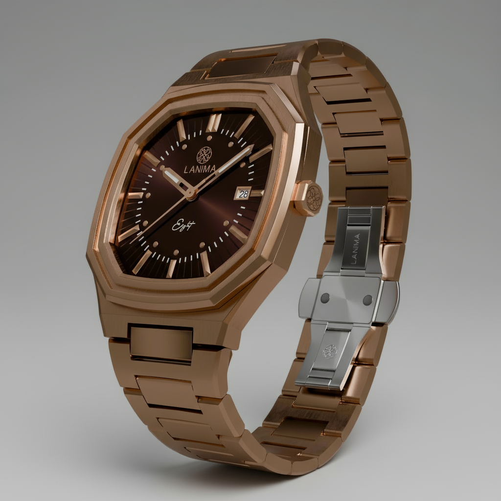 SEPIA Watch Side Profile - Octagonal Rose Gold Case Design